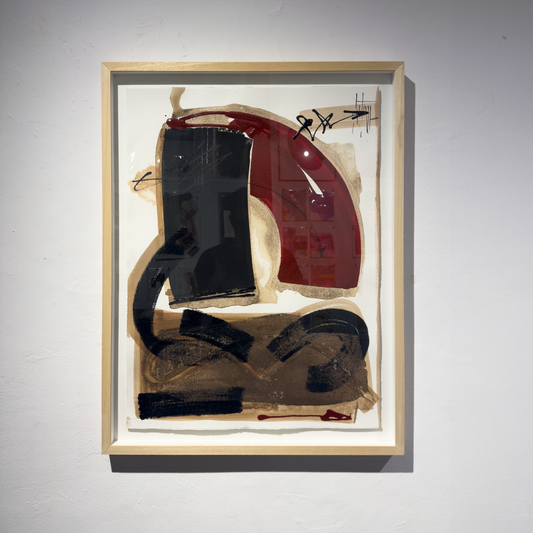 Acrylic, coffee and mixed media painting in paper by jordi artigas in matiz art gallery center of barcelona